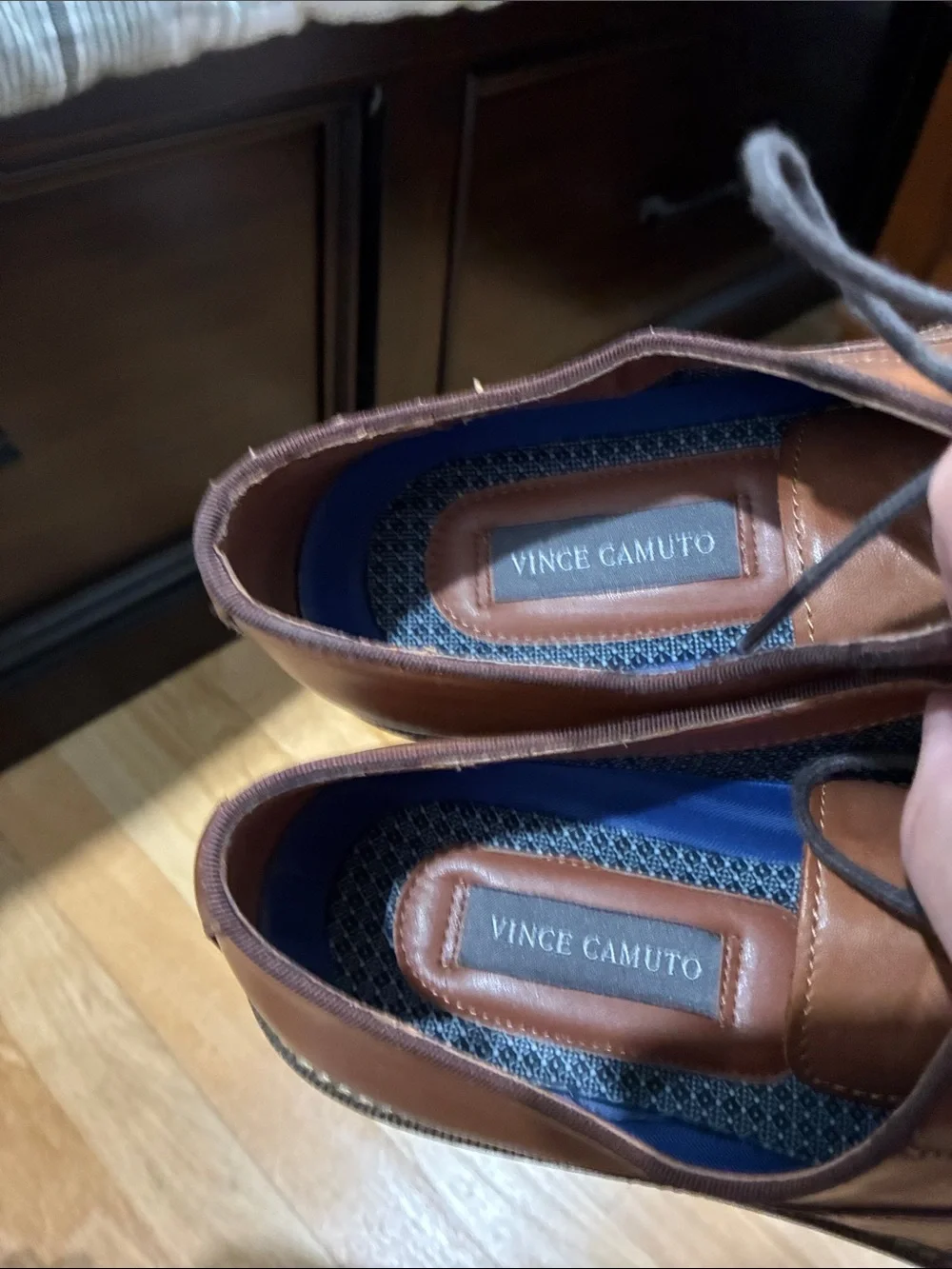 Vince Camuto Tan Leather Derby Shoes with Dark Laces